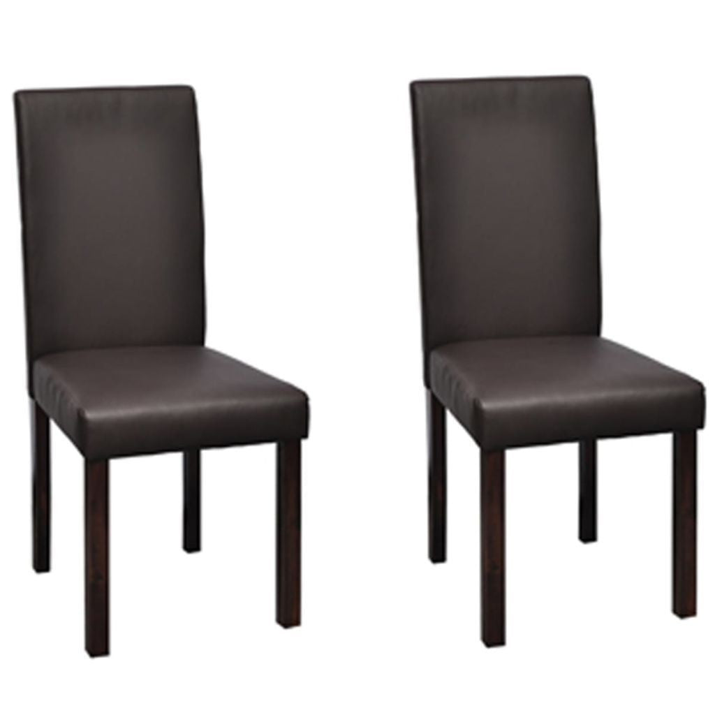 Set of 2 Leather Wooden Brown Dining Chairs