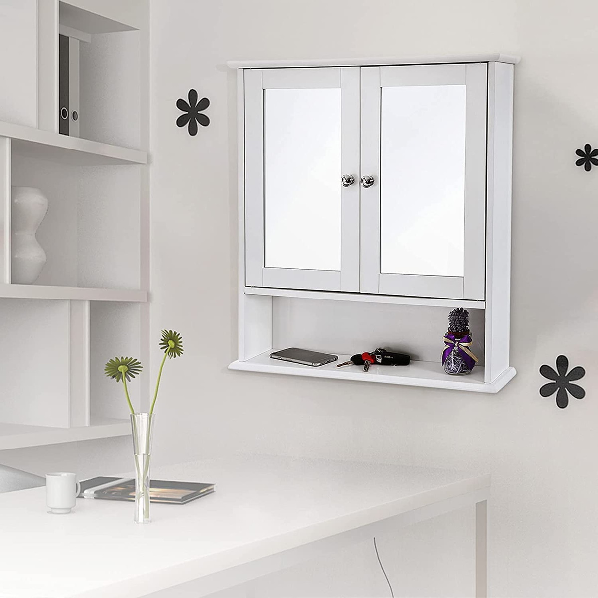 White Double Door Mirror Cabinet