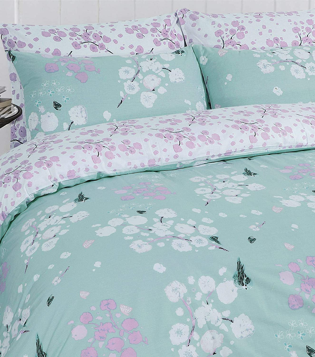 100% Cotton Blue Blossom Reversible Duvet Set