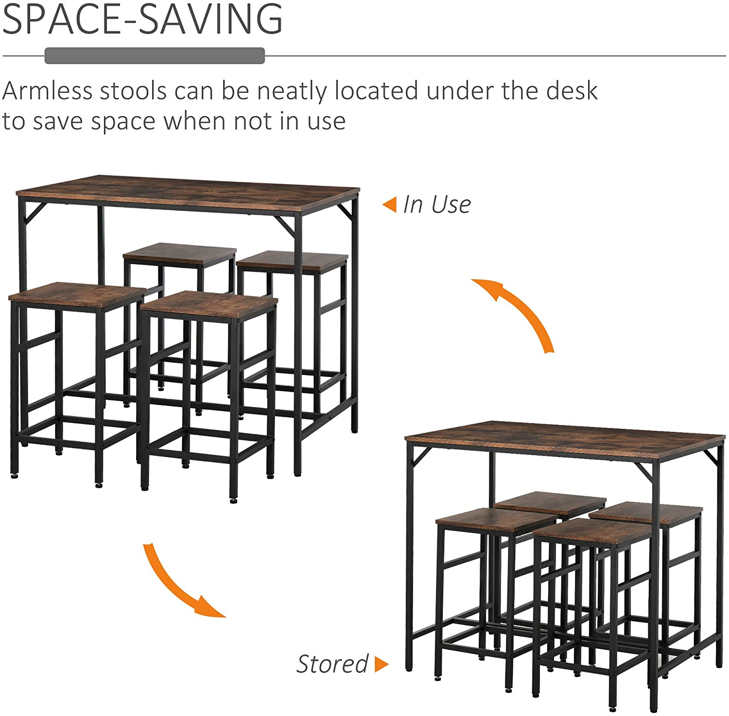 Rustic Scholar Rectangular Bar Table & 4 Stools