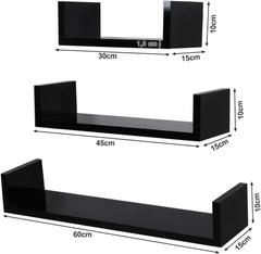 Set Of 3 Black Floating Shelves