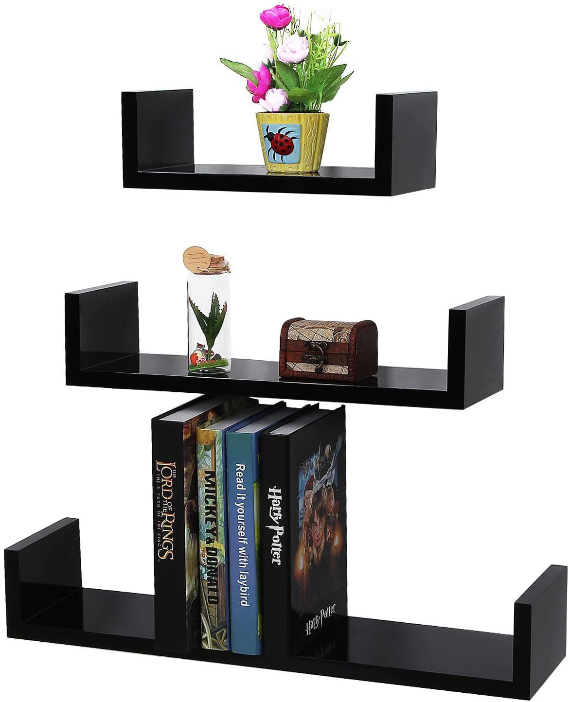 Set Of 3 Black Floating Shelves