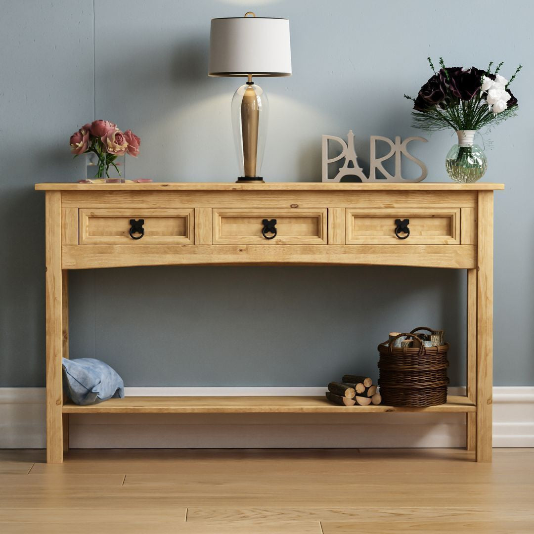 Tripe Solid Pine Wood Console Table