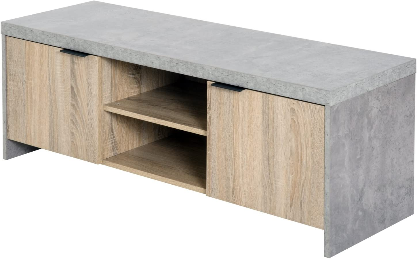 Double Drawer Grey Stone Wooden TV Cabinet