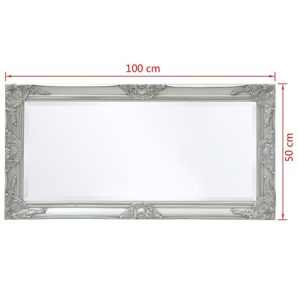 Silver Baroque Styled Wall Mirror - 100 x 50 cm