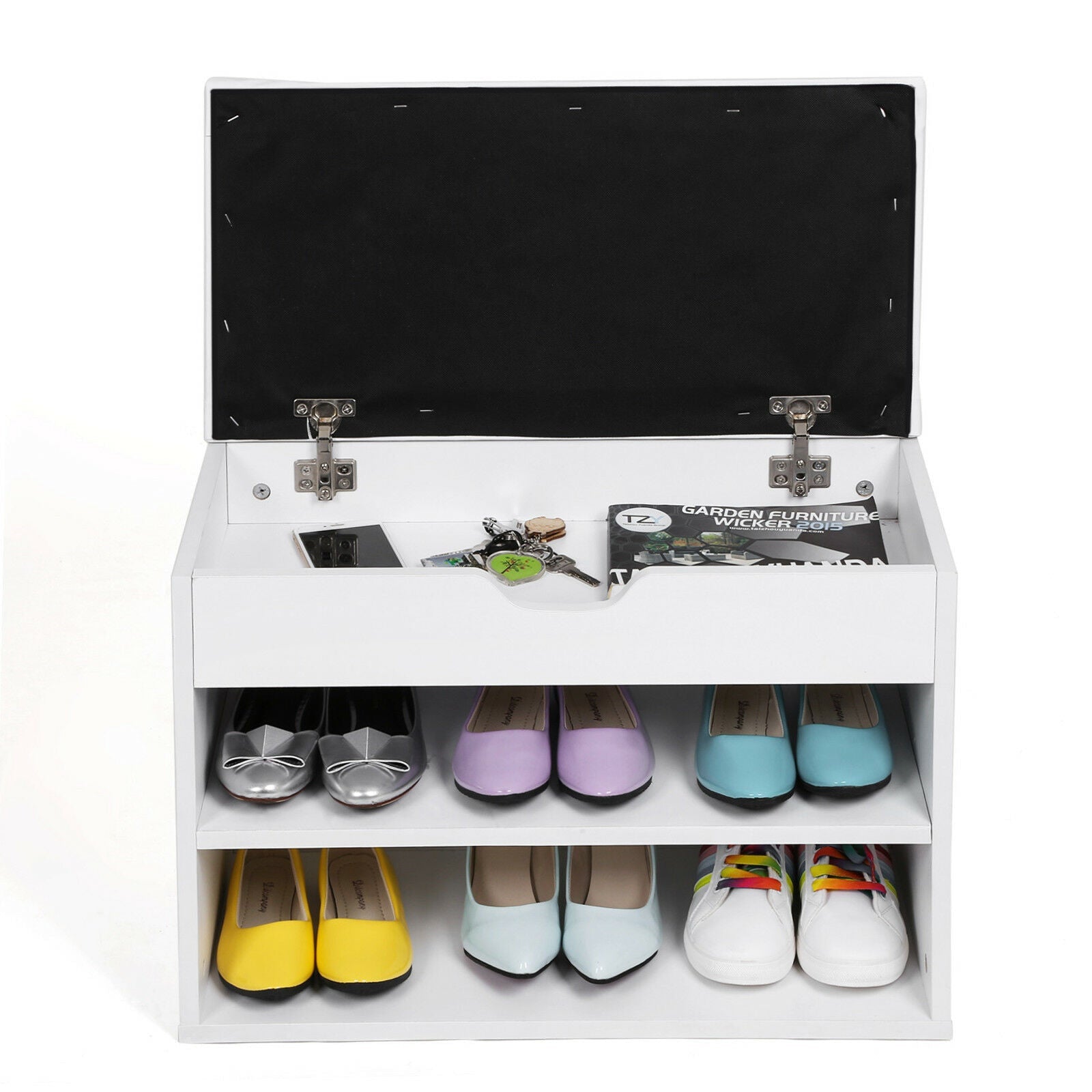 White Folding Shoe Storage Bench