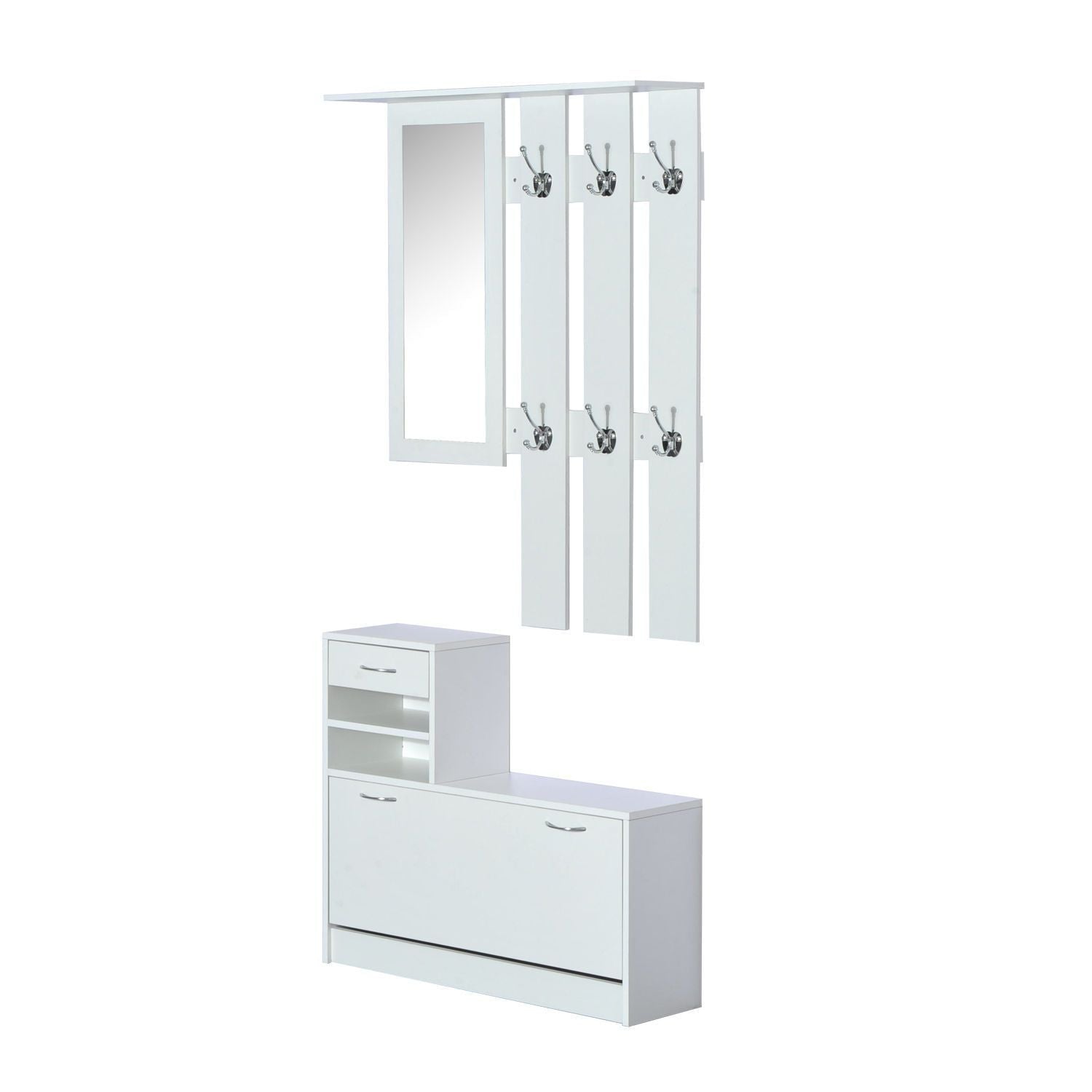 Shoe Storage Cabinet with Wall Hangers and Mirror