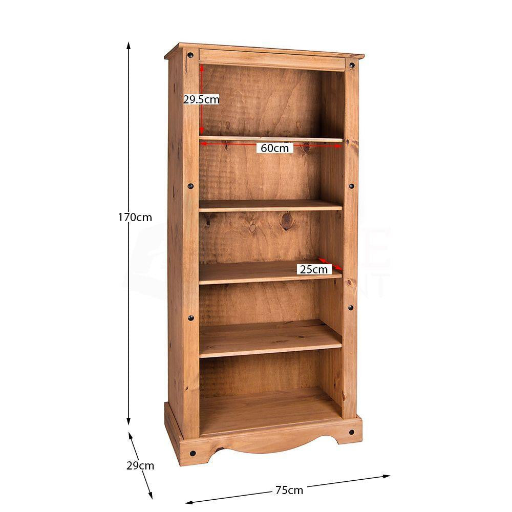 Solid Pine Wood Tall Bookcase