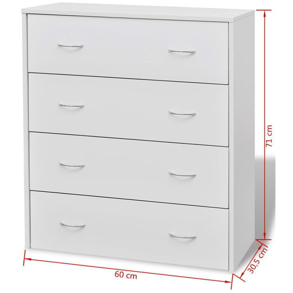 White Sideboard with 4 Drawers - 60 x 30.5 x 71 cm