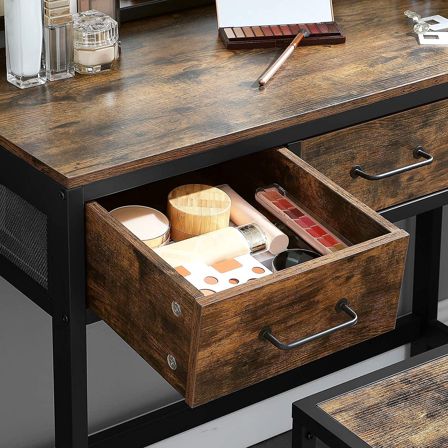 Rustic Vanity Table and Stool Set